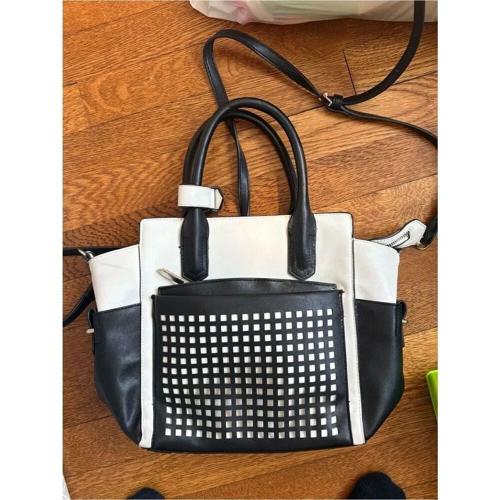 Reed Krakoff Black and White Leather Tote with Front Grid Detail